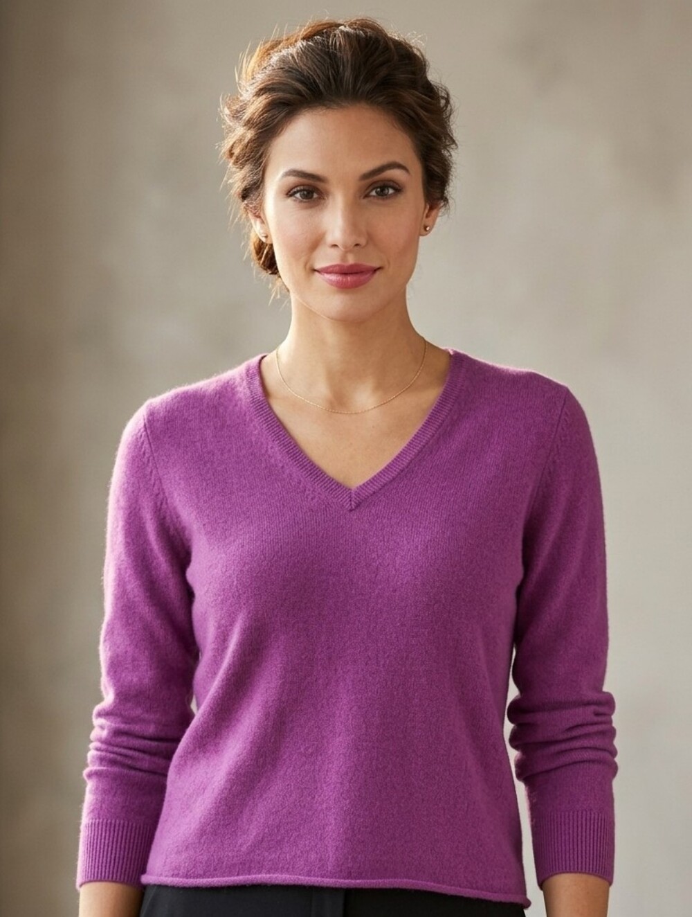 JONES NY 100% Cashmere Purple Magenta V-Neck Sweater | L